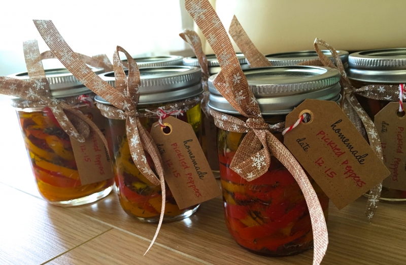 Homemade jars of pickled peppers. 
