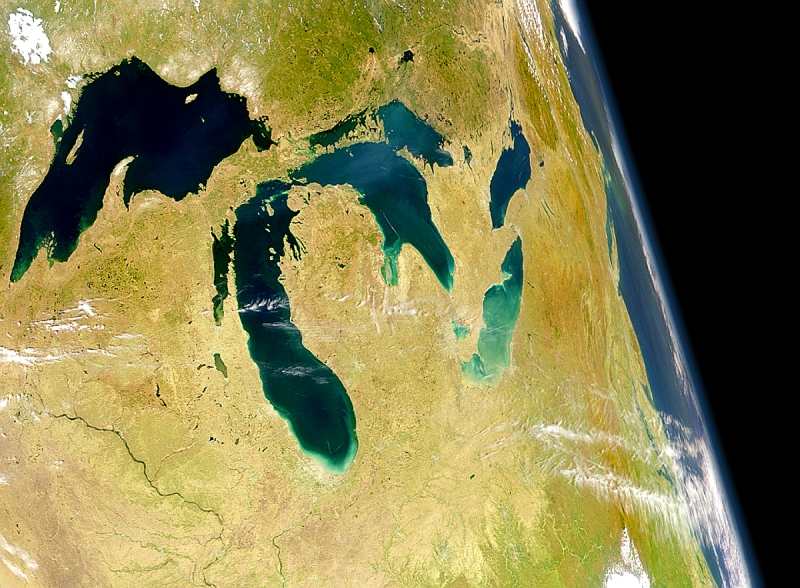 Satellite image of the Great Lakes.