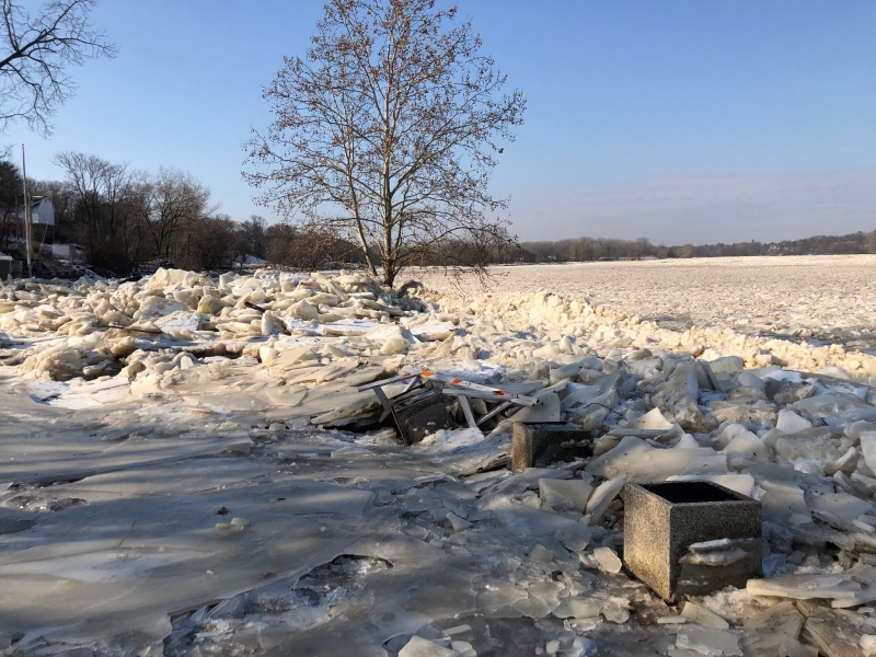 Marine debris in an ice jam.