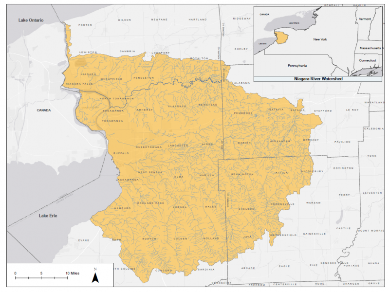 A map of the Niagara River Watershed.