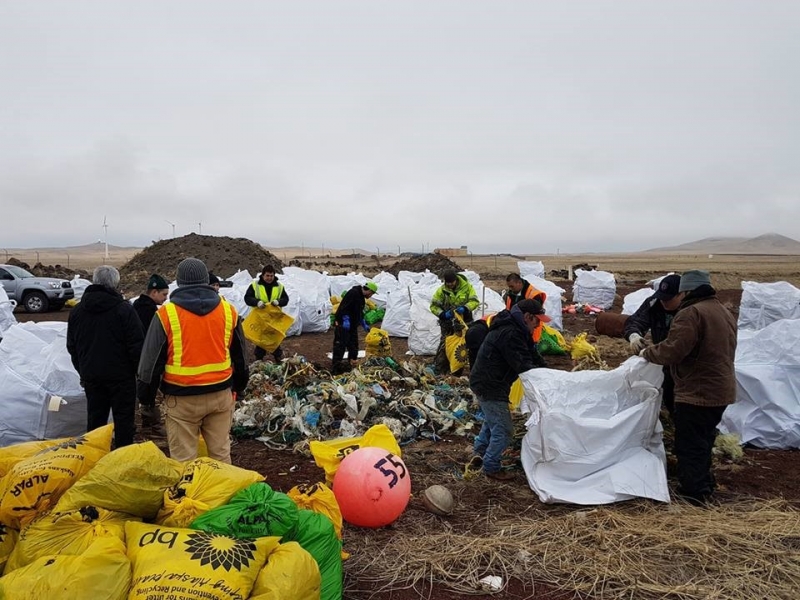 A debris removal team sorts through the collected debris.