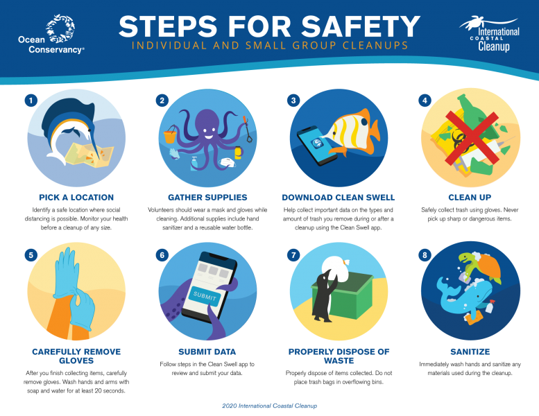 A graphic showing safety tips for solo and small group cleanups.