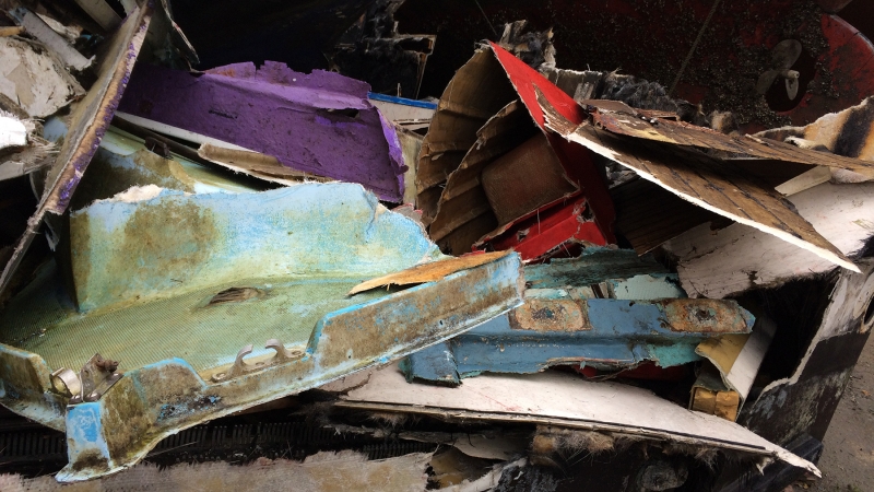 A pile of vessel materials collected for processing.