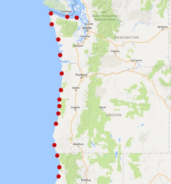 Map of 16 survey sites.