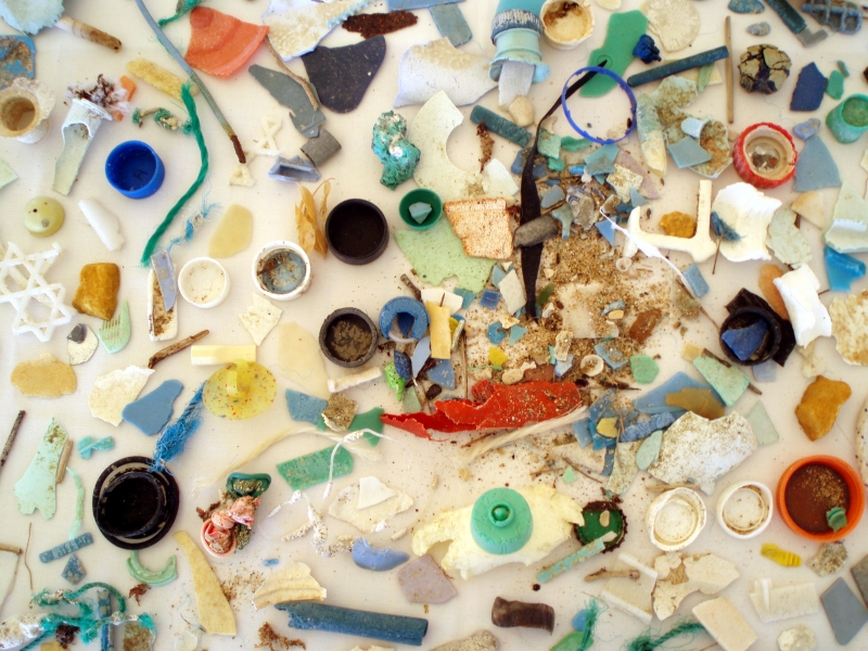 A close up image of colorful microplastics. 