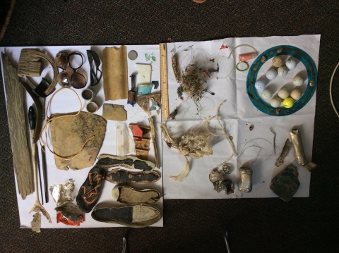 A pile of marine debris collected by students during the From Shore to State House college course.