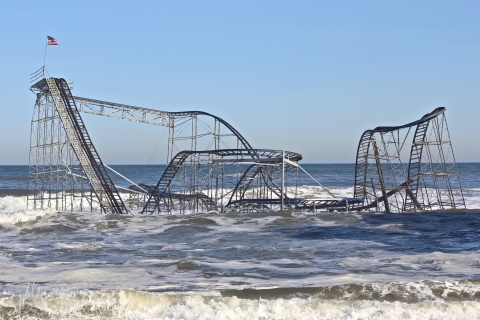 A roller coaster in the surf.