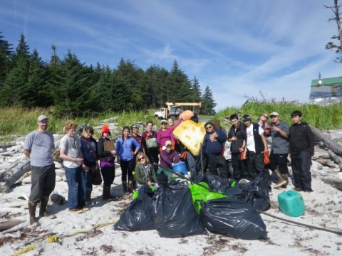 A cleanup crew with the debris they collected.