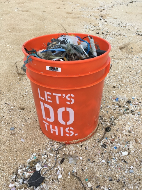 A bucket of debris collected during a 2016 ICC event in Hawaii.