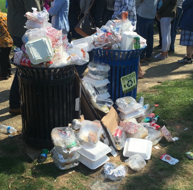 Overflowing trash cans.