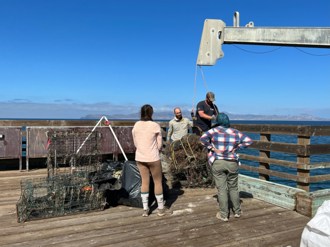 Removed debris being weighed. 