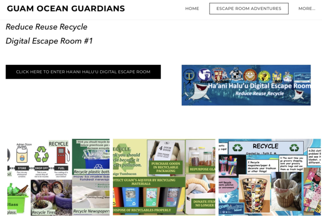 A screenshot of a student created website with escape room activities.