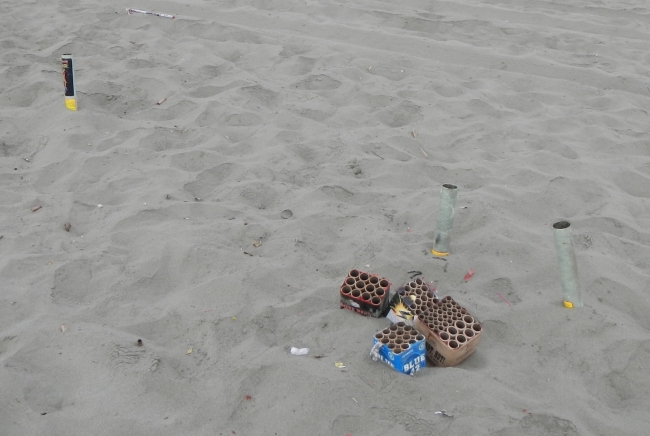 Firework debris left on the beaches after a Fourth of July Celebration.