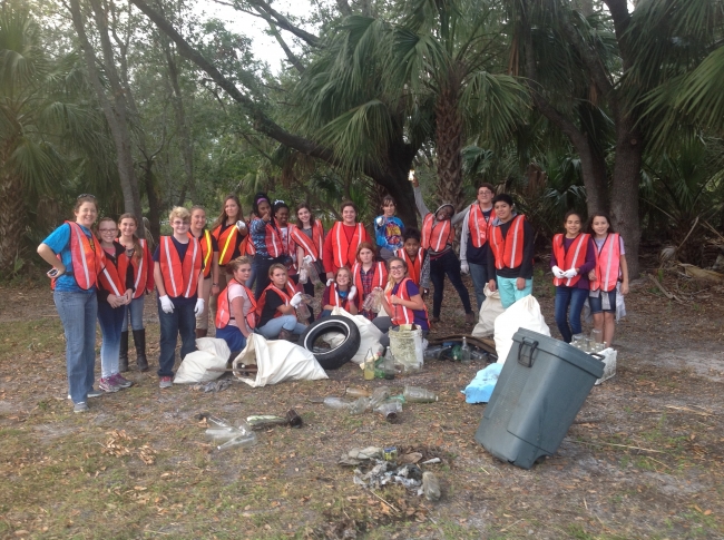 The Glynn Middle School Salt Marsh Soldiers, after their first cleanup of the year.