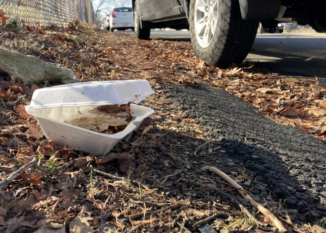 Takeout debris left on roadside.