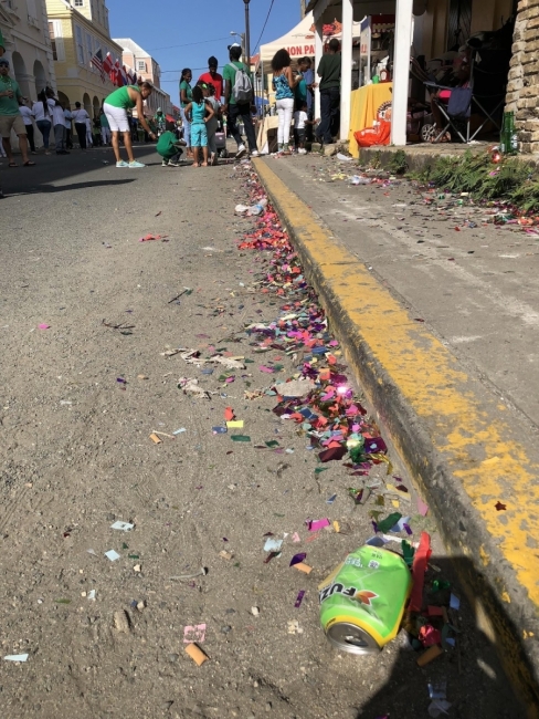 Litter scattered along a city street.