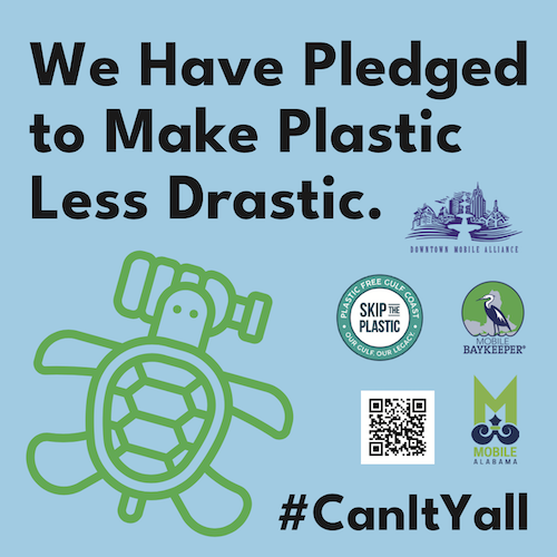 Blue pledge card to reduce the use of single-use plastics.