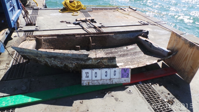 A derelict vessel from the former anchorage site.