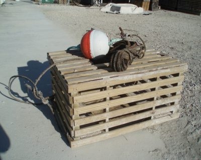 An example of a wooden lobster trap used in the Florida Keys.