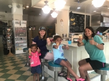 Family and friends enjoying ice cream. 