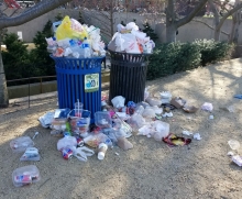 Overflowing trash cans.