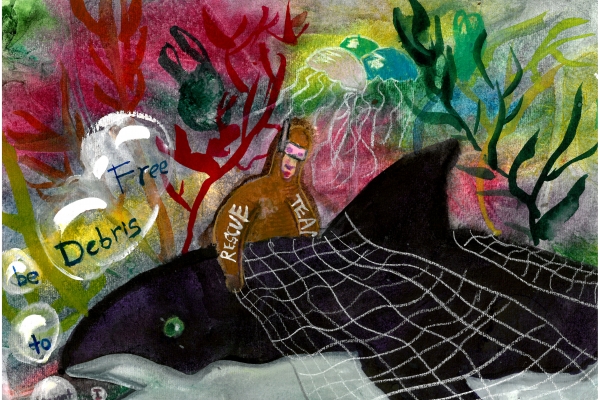 Artwork by Alice H. (Grade 2, Massachusetts), winner of the Annual NOAA Marine Debris Program Art Contest