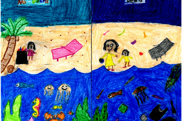 Calendar artwork submission of a clean and dirty beach.