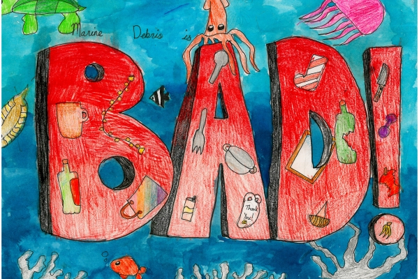 Artwork by Selina S. (Grade 3, Commonwealth of the Northern Mariana Islands), winner of the Annual NOAA Marine Debris Program Art Contest