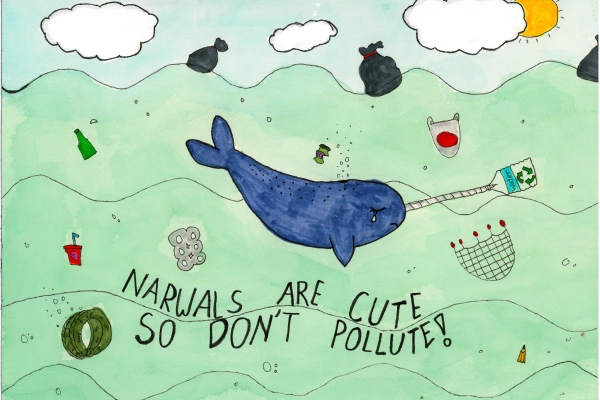 Artwork by Sabina W. (Grade 3, Washington), winner of the Annual NOAA Marine Debris Program Art Contest