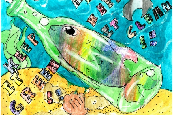 Artwork by Francisco V. (Grade 5, Texas), winner of the Annual NOAA Marine Debris Program Art Contest