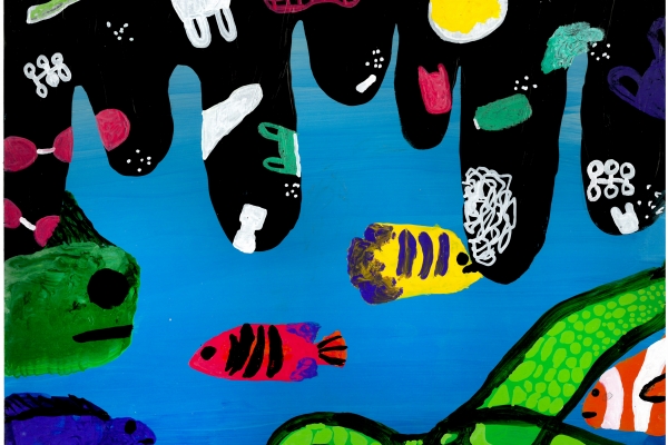 Artwork by Keya D. (Grade 7, Michigan), winner of the Annual NOAA Marine Debris Program Art Contest