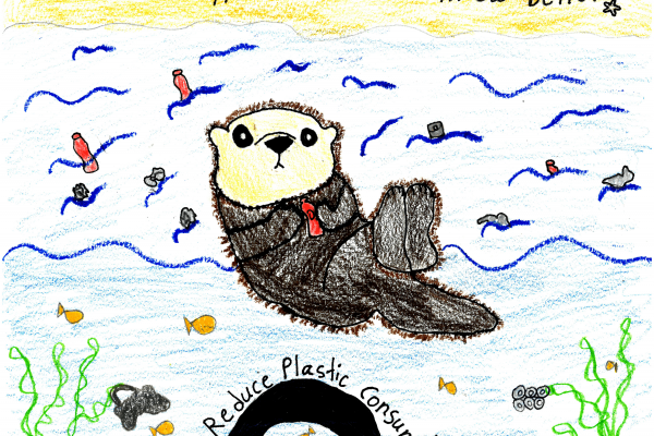 Calendar artwork submission of otter and marine debris. 
