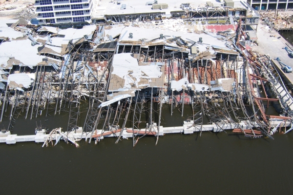  A destroyed waterfront hotel and casino in Biloxi, Mississippi after Hurricane Katrina, 2005.